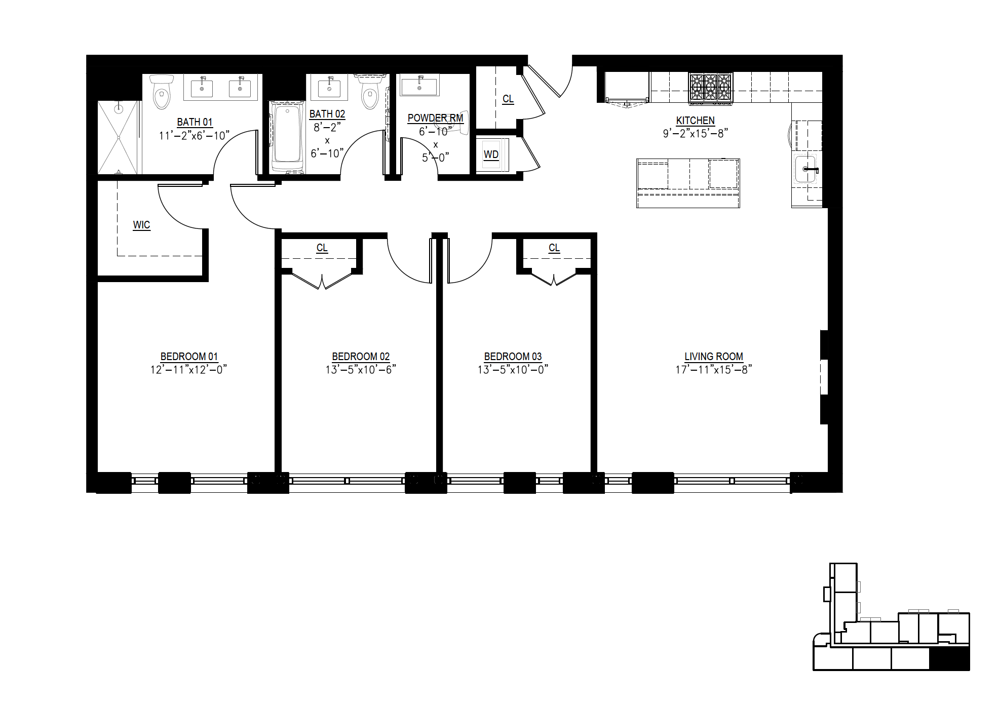 Floor plan for 3 beds, 2.5 baths, 1477 sqft